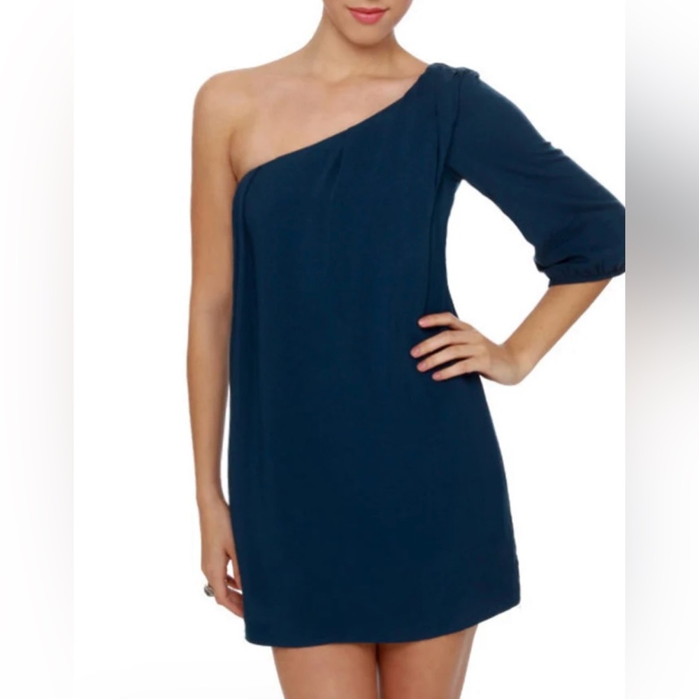 Elegant One-Shoulder Navy Dress